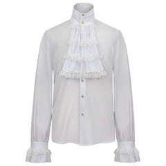 New Medieval Men's Shirts Turtlenecks Vintage Bandage Victorian Ruffles Gothic Male Jabot Blouse Tops Groom Casual Outfit