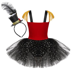 Ringmaster Circus Show Costumes for Girls Sequins Tassels Ballet Tutu Dance Dress Leotard Halloween Carnival Party Fancy Dresses