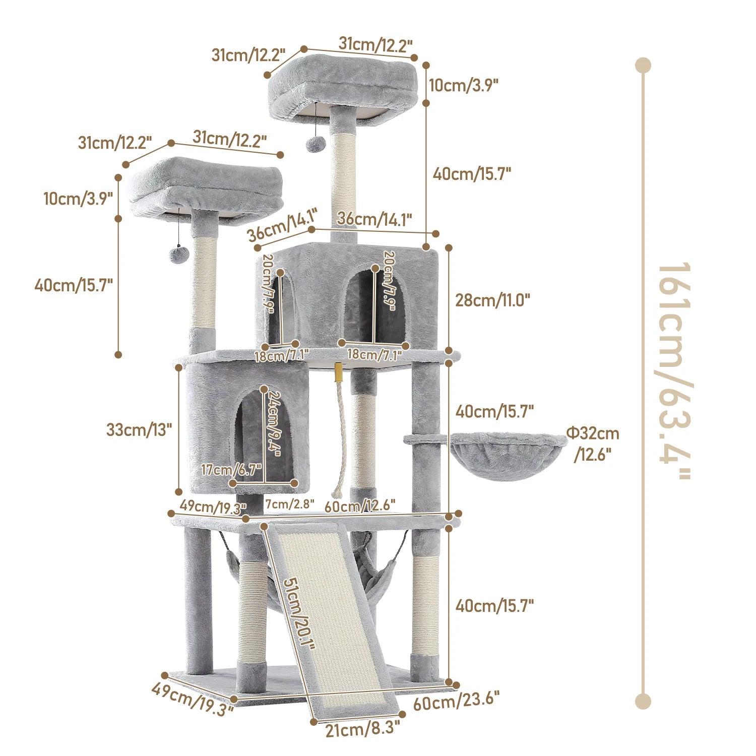 Pet Cat Tree House Condo Perch Entertainment Playground Stable Furniture for Kitten Multi-Level Tower for Large Cat Cozy Hommock