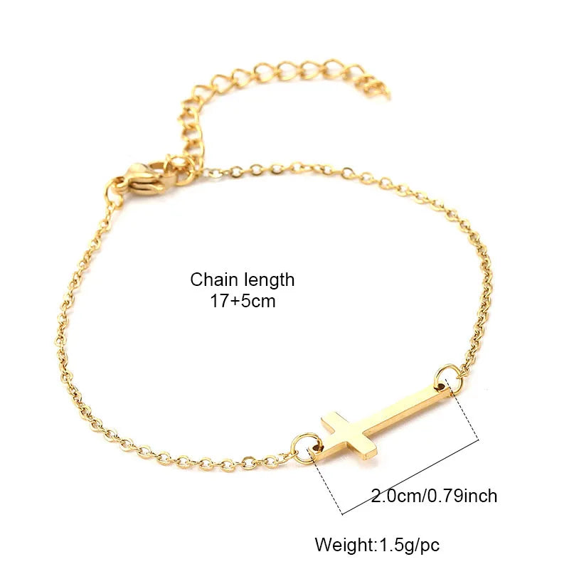 Stainless Steel Cross Charm Bracelet for Women