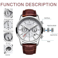 Top Brand Luxury Casual Leather Quartz Men's Watch Business Clock Male Sport Waterproof Date Chronograph