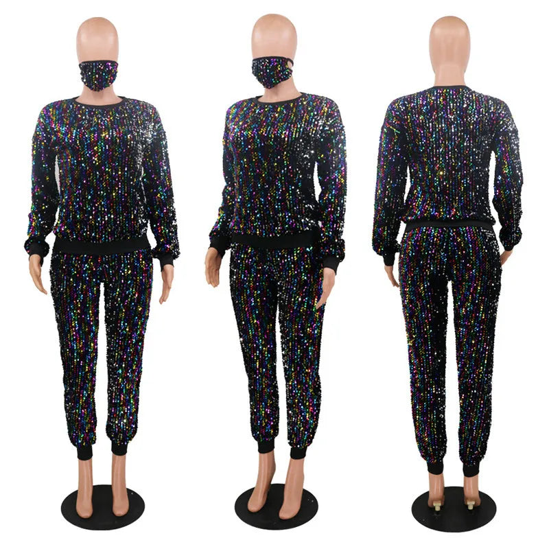 Clothing For Women Two Piece Set Sequins Birthday Outfit Joggers Tracksuit