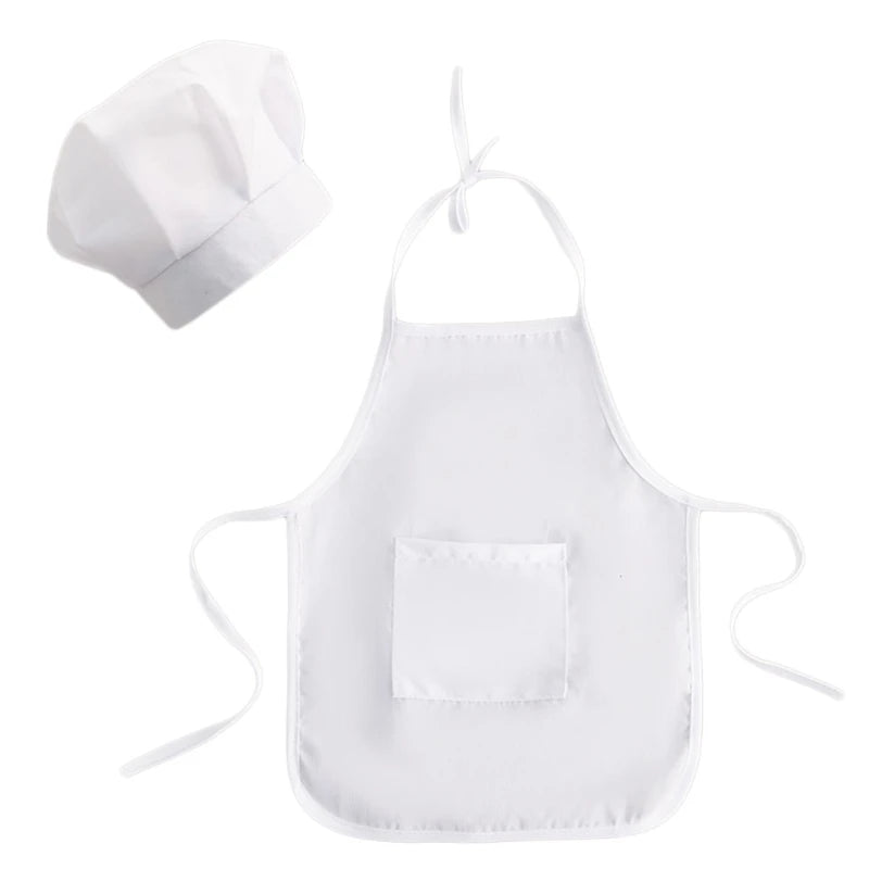 Infant Baby White Chef Costume Kitchen Hat and Apron Set Cosplay Newborn Photography Props