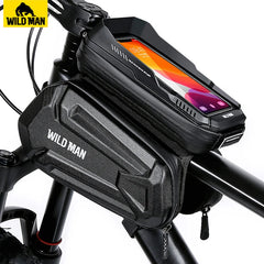 WILD MAN Rainproof Bicycle Frame Bag Front Hard Shell Bike Top Tube Bag Touch Screen Cycling Phone Bag