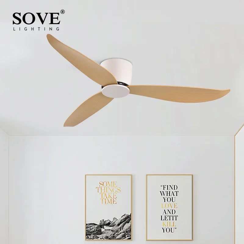 SOVE Modern Black White Low Floor DC Motor 30W Ceiling Fans With Remote Control Simple Ceiling Fan Without Light Home Fan 220V