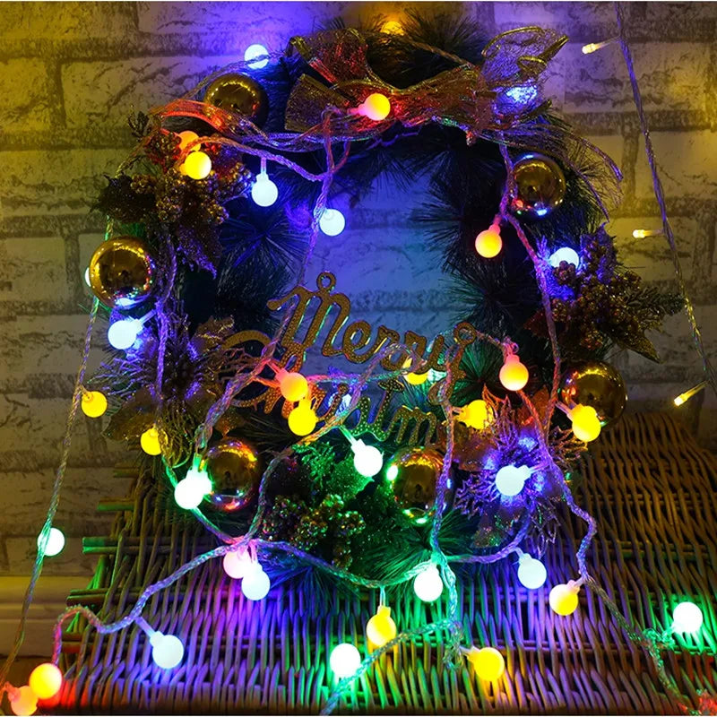 LED Ball String Lights Christmas Bulb Fairy Garlands Outdoor