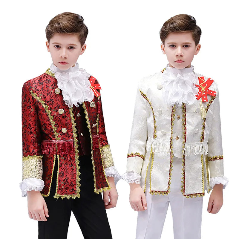 Victorian Prince King Costume Kid Boys Formal Dress Outfit Noble Retro Blazer Suits Court Jacket Halloween For Child Coat Royal