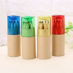 New 12Pc Wooden 12 Colors Painting Writing Pencils W/ Sharpener Mini Cute Child Gift