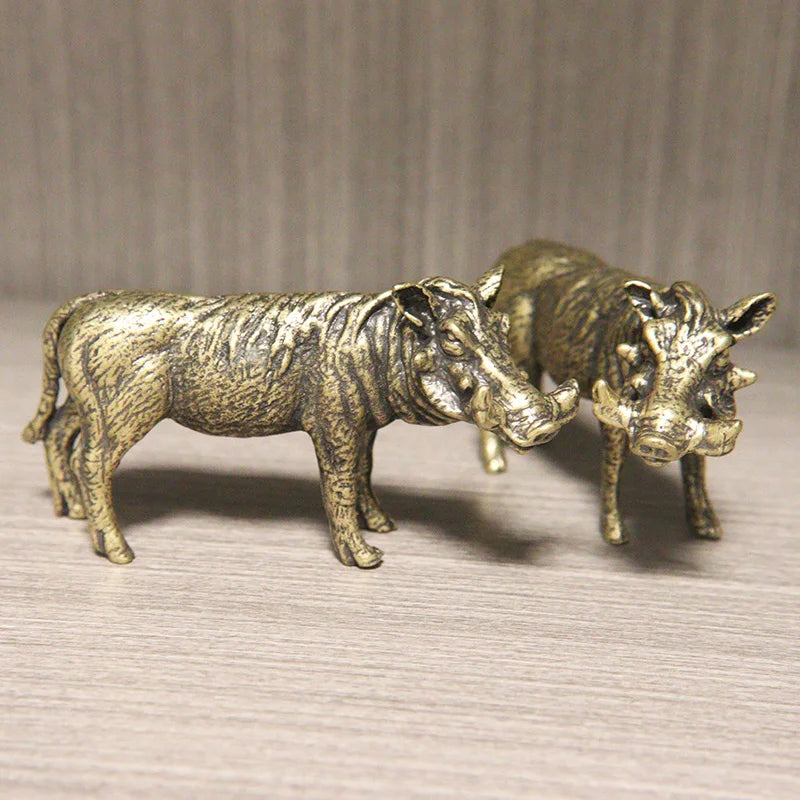 Heavy Brass Wild Boar Statue for Home Decors Retro Figurines Creative Handmade Animal Sculpture Art Bookcase Display Ornaments