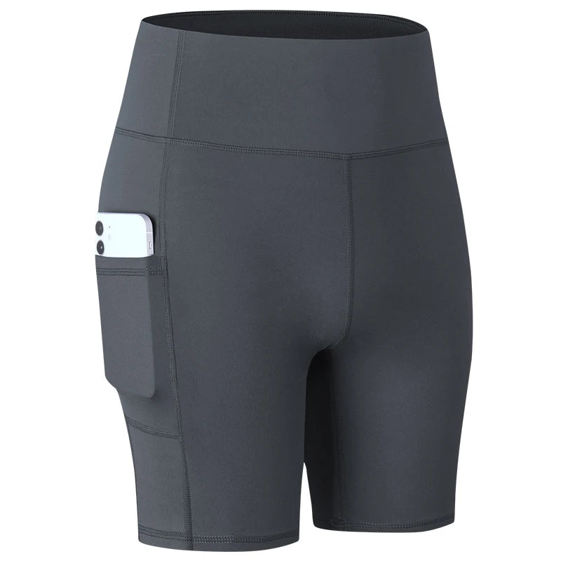 Women's Yoga Shorts with Pocket Running Tights Short  High Waist Gym Compression Sport Shorts