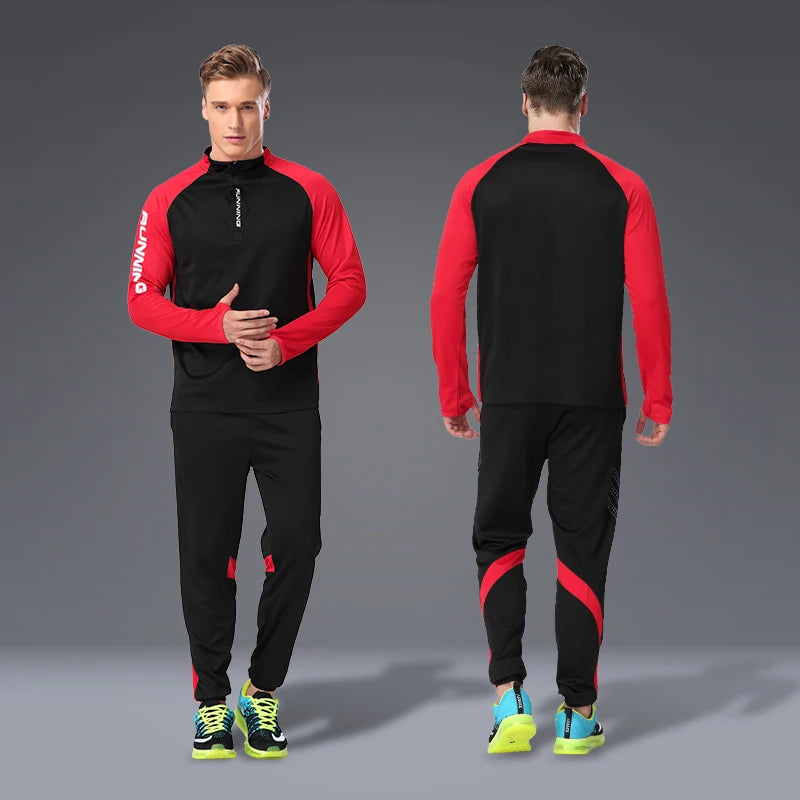 Men GYM Suit Fitness Football Basketball Running Hiking Skiing Autumn Sets Male Workout Exercise Sport Pant+Shirt tracksuit 19