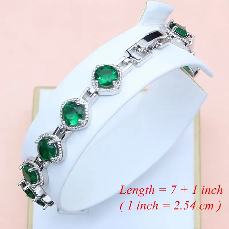 Women Green Emerald Birthstone Simple Office Long Earrings Bracelet Necklace Set