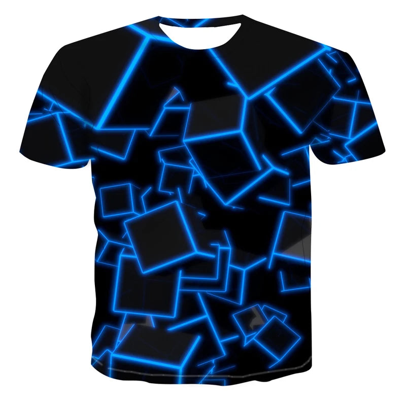 Hot-selling Fashion Classic Lattice graphic t shirts 3D Three-dimensional Print Men t-shirt