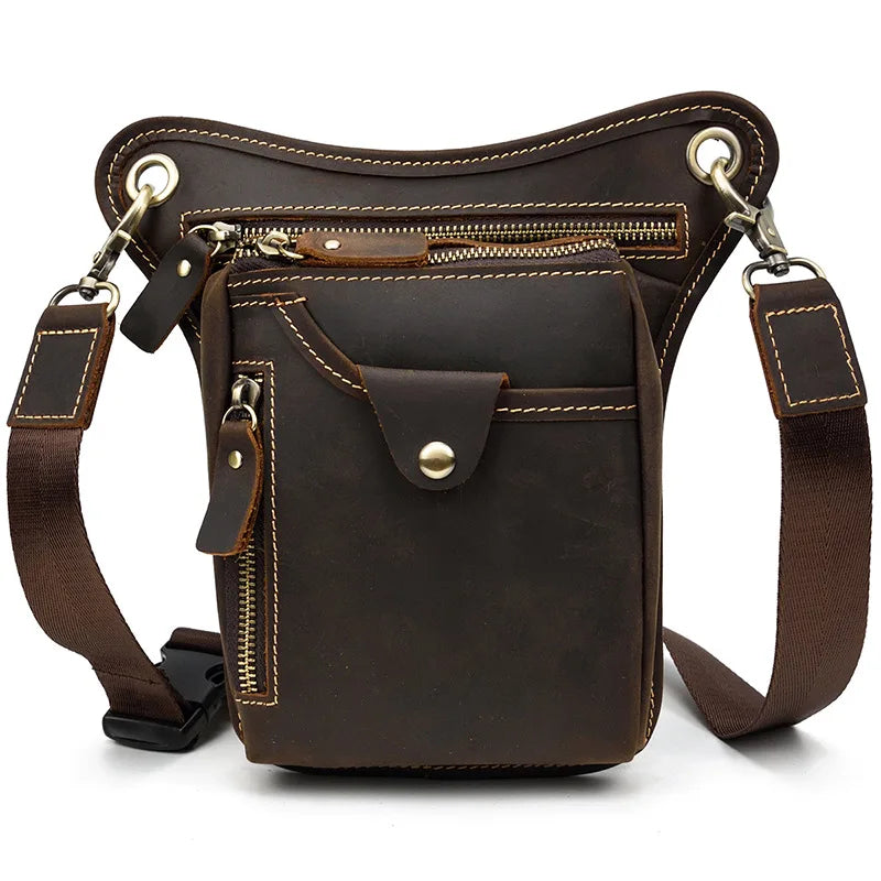 High Quality Men's Genuine Leather Waist Big leg bag motorcycle Shoulder bag Crossbody Bag Pack for Hips Legs Bag for men