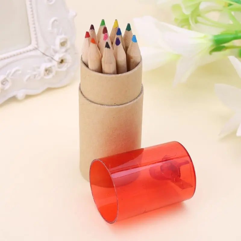 New 12Pc Wooden 12 Colors Painting Writing Pencils W/ Sharpener Mini Cute Child Gift