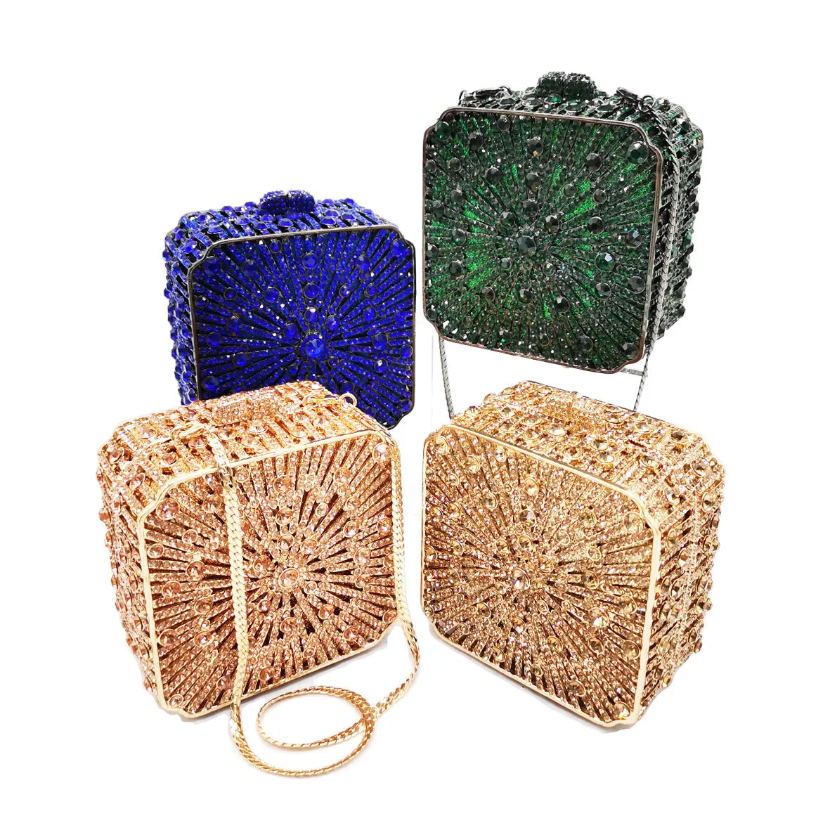 Stylishly Gold Rhinestone Clutch bag women Purse square Crystal handbag