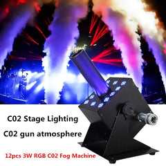 LED Stage Fog Machine 12pcs 3W RGB C02 Fog Machine Colorful Stage Special Effect Lights CO2 Air Column Gun Nightclub Bar Lamp