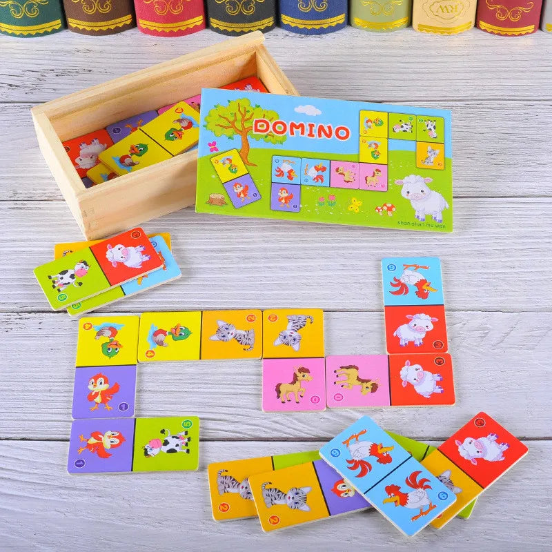 Montessori Wooden Domino Building Blocks Set Early Educational Toys