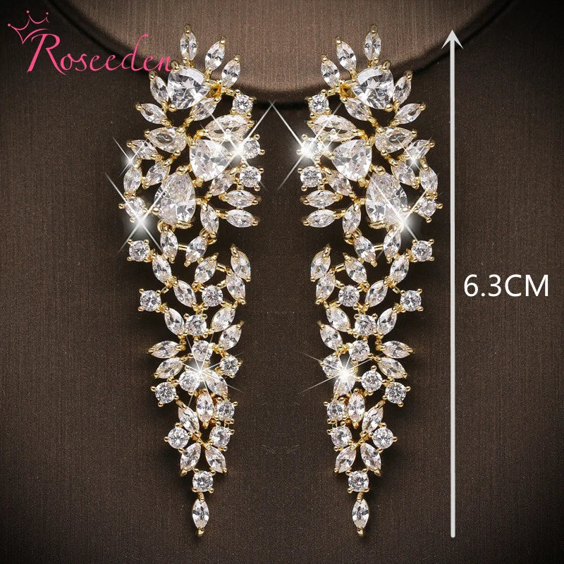 Fashion Charm AAA Cubic Zircon Leave Pendant Earrings For Women