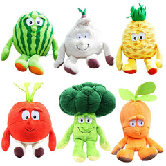 25㎝ Vegetables Fruits Plush Toys Cute Watermelon Garlic Pineapple Banana Soft Stuffed Elf  Plushie Doll for Kids Best Gifts