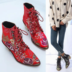 Fashion Retro Women Boots Embroider Ethnic Ankle Boots