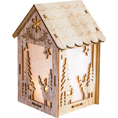 Christmas LED Light Wooden House Luminous Cabin Christmas Decorations Home Decor Night Lamp Pendant Prop