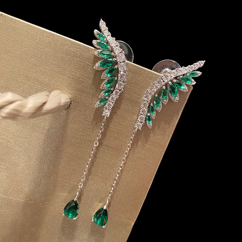 Bilincolor fashion green long dangling  wing earring for women