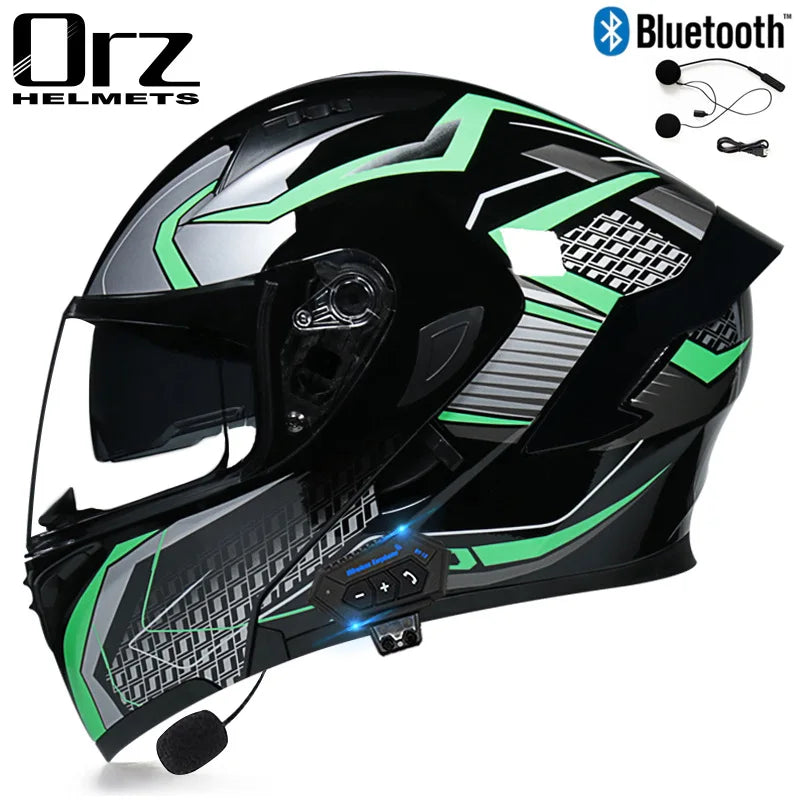 DOT Flip Up Safe Motocross Bluetooth Helmet Motorcycle Modular Dual Lens Motorcycle Helmet