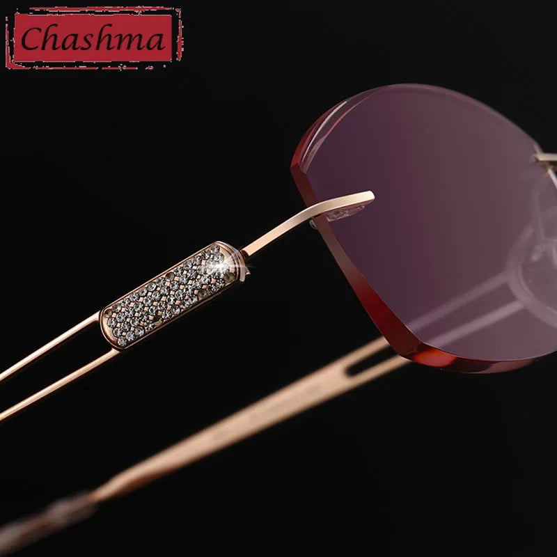 Chashma Rimless Spectacles Pure Titanium Fashion Eye Glasses Diamond Trimmed Spectacle Frames Women Sunglasses Tint Lens