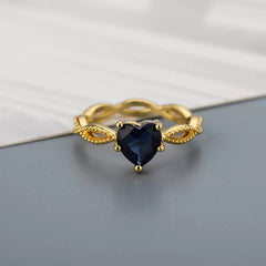 Fashion Blue Gem Heart Rings For Women Zirconia Silver Color Couple Heart Ring