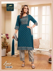 Designer Printed Kurti With Sequin Embroidery With Pants & Handwork & Embellishments With Heavy Dyed Chiffon Dupatta