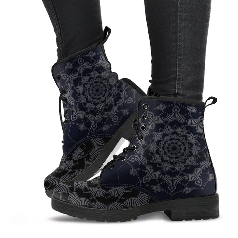 Women's Fashion Simple Printed Leather Tooling Combat Boots