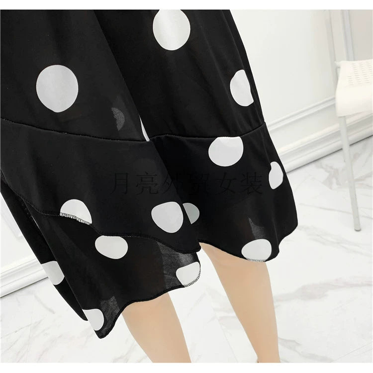 French Style Retro Contrast Color Polka Dot Bell Sleeve Dress