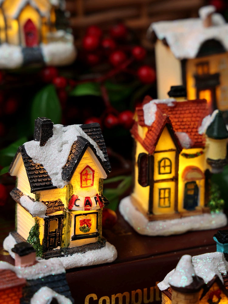 Small Castle House Snow Scene Christmas Festival Desktop Micro Landscape with Light Emitting Shop Decorations