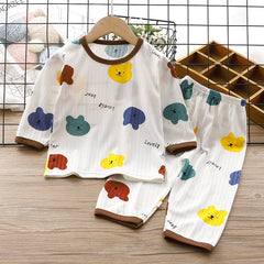 Children's Loungewear Suit Summer Thin Boys and Girls Ice Silk 3/4 Sleeve Cotton Sense Pajamas Baby Breathable Air Conditioning Clothes