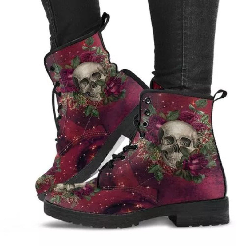 Women's Fashion Simple Printed Leather Tooling Combat Boots