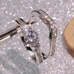 925 Sterling Silver Lily Simple Queen Ring Set Diamond