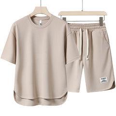 Summer Men Pure Color Open Hairpin Breathable Knee Length Pants Short Sleeve