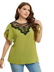 Plus Size Summer Lace Top Women Round Neck Plus Size Blouse