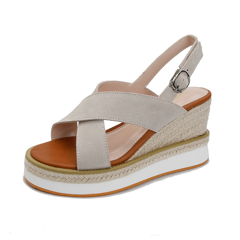 Genuine Leather Summer Thick Sole Roman Fairy Style Wedge Sandals