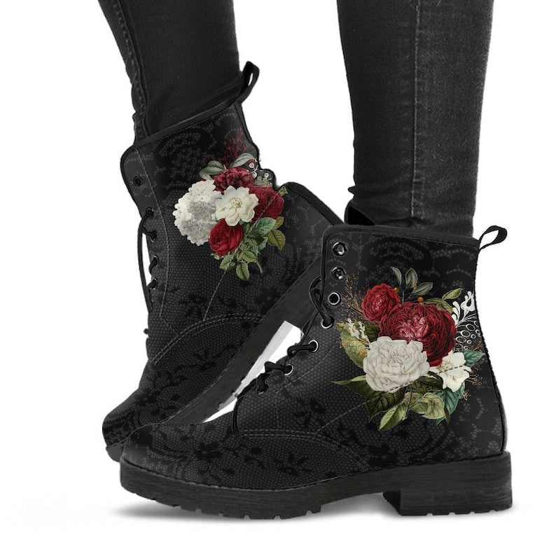 Women's Fashion Simple Printed Leather Tooling Combat Boots