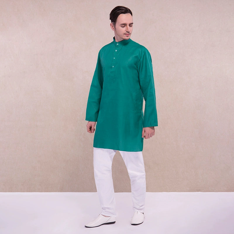 Imported from India Traditional Men's Clothing Ethnic Style Cotton Breathable Clothing Green Mid-Length Thin Loose Long Sleeve