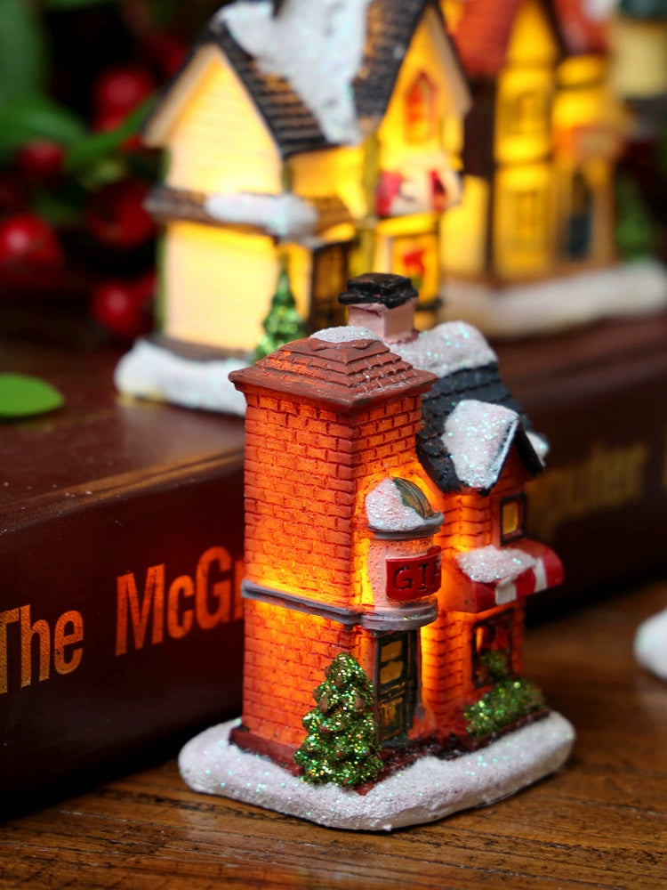 Small Castle House Snow Scene Christmas Festival Desktop Micro Landscape with Light Emitting Shop Decorations