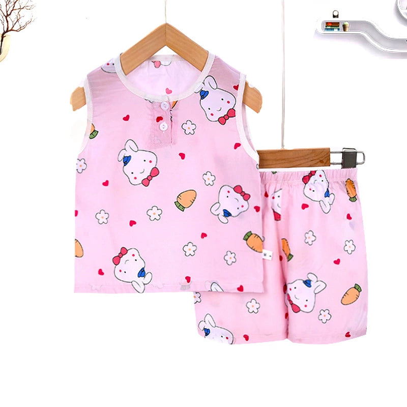 Summer Shorts Poplin Pajamas Baby Homewear Vest