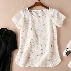 Clear Texture Short-Sleeved Shirt Lace Shirt