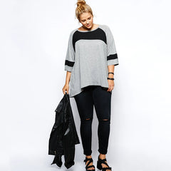 European and American plus Size Contrast Color Casual Loose-Fitting T-shirt