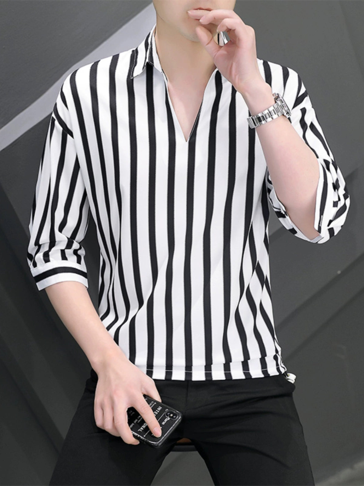 Summer Men's Casual Fashion Imitation Ice Silk Short Sleeve Shirt