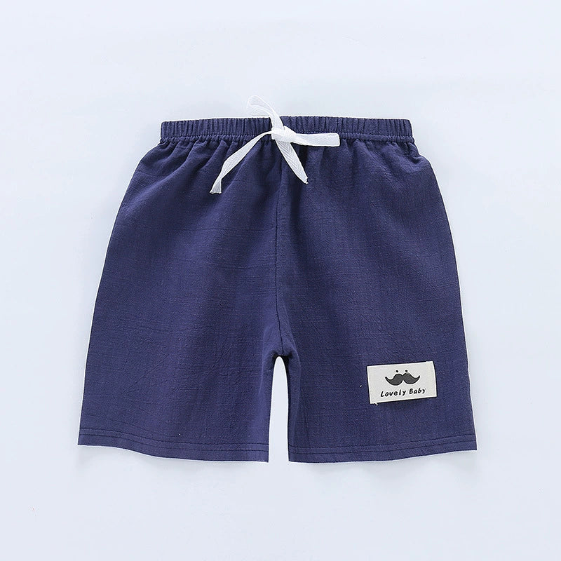 Thin Children's Clothing Half Length Beach Slub Cotton Shorts