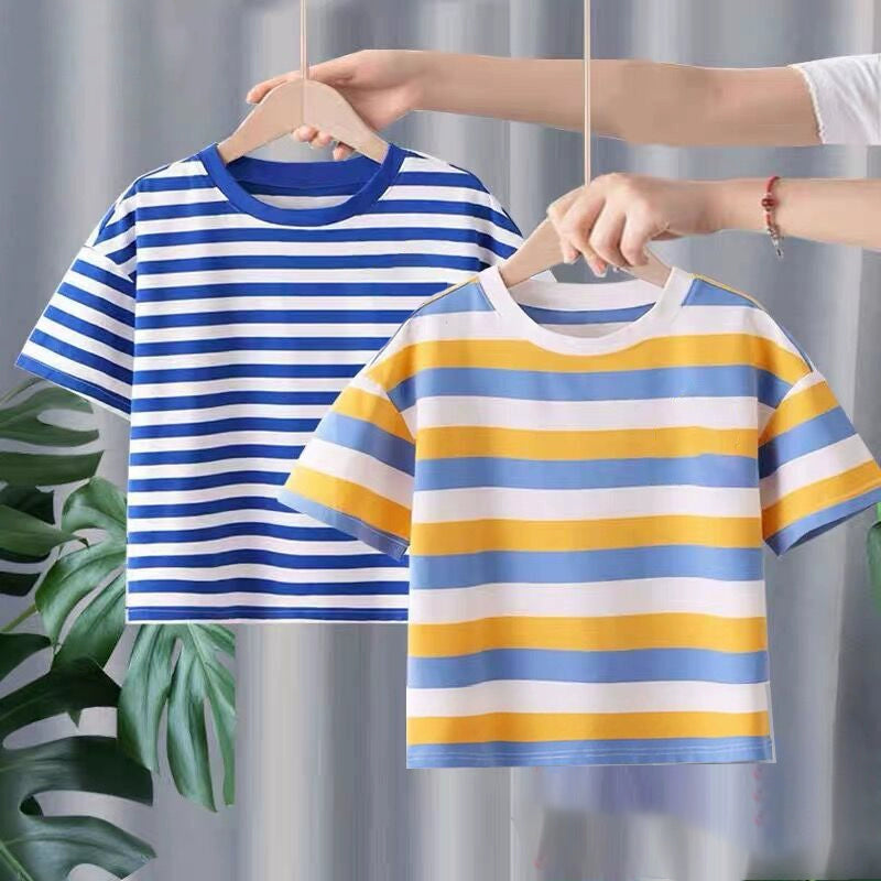 Internet Popular Stripes Children Boys Baby Short Sleeve T-shirt