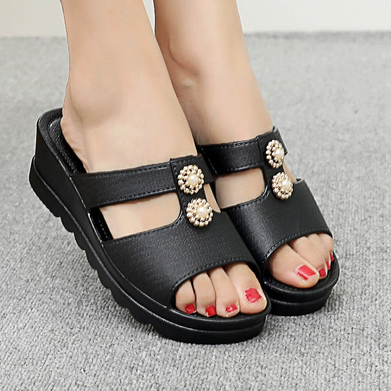 Women's Slippers Outwear Summer New Arrival Fashion Non Slip High Heel Home Thick-Soled Platform Shoes